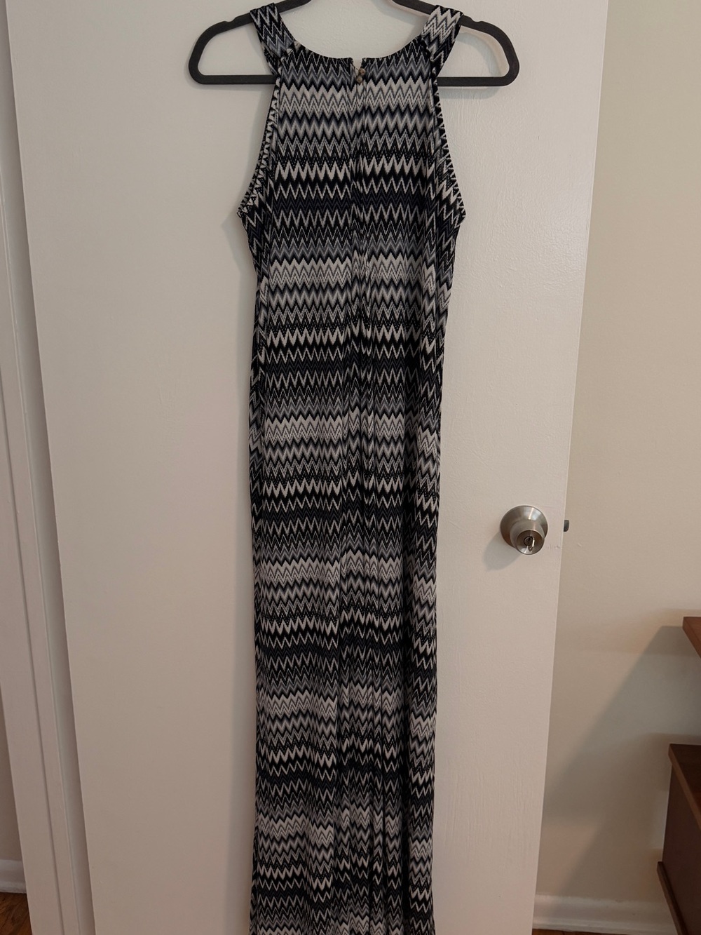 Sleeveless Black & White Chevron Silk Jumpsuit